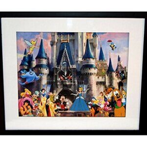 Cinderella Castle Disney Print Framed with Four Collectable Pins Set  **  NEW